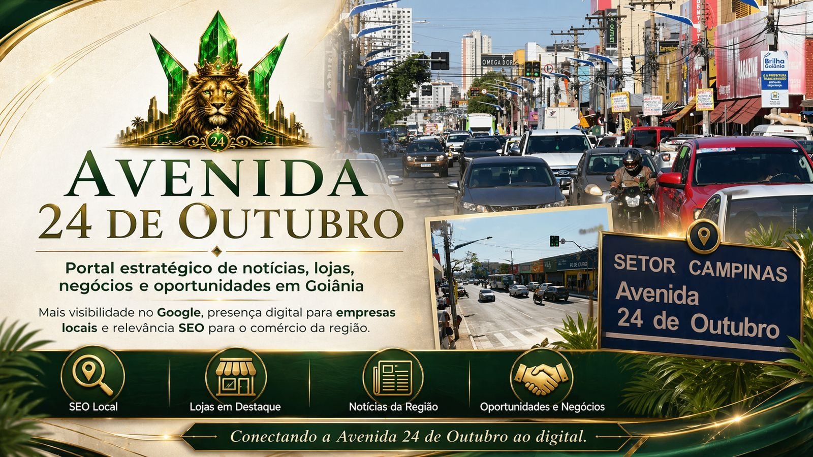 Comércio movimentado na Avenida 24 de Outubro, Setor Campinas, Goiânia.