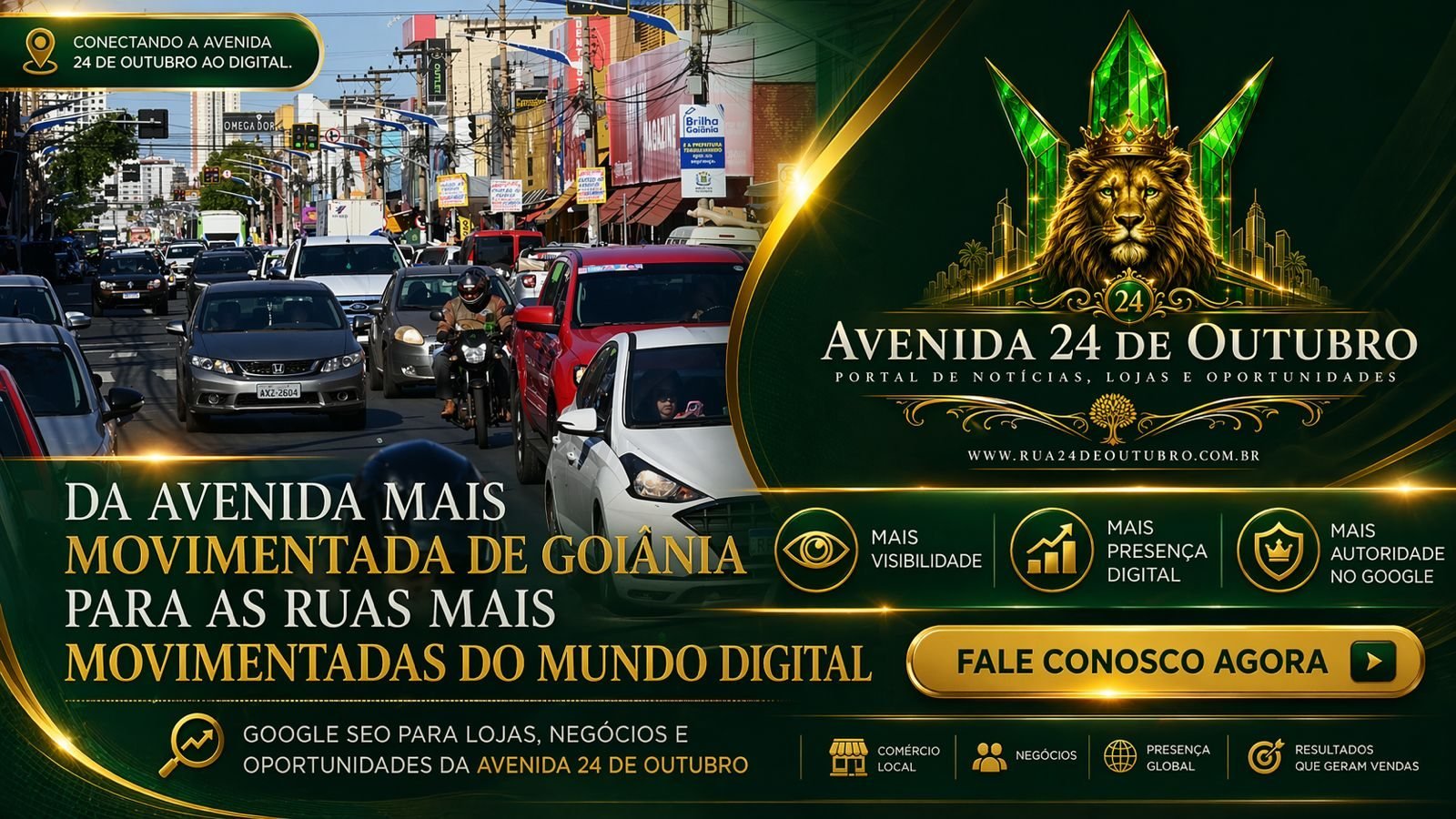 Portal estratégico de notícias, lojas e negócios da Avenida 24 de Outubro em Goiânia.